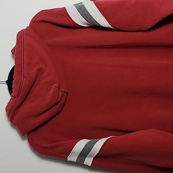 J. AMERICA Vintage Hooded Red Sweatshirt with White And Grey Stripes Size Med - Picture 15 of 16